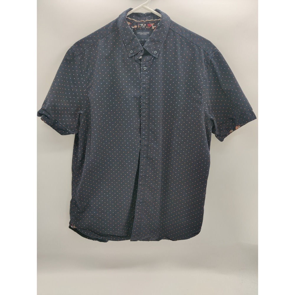 Denim & Flower Ricky Singh Mens Large Navy Blue Orange Micro Dot Shirt